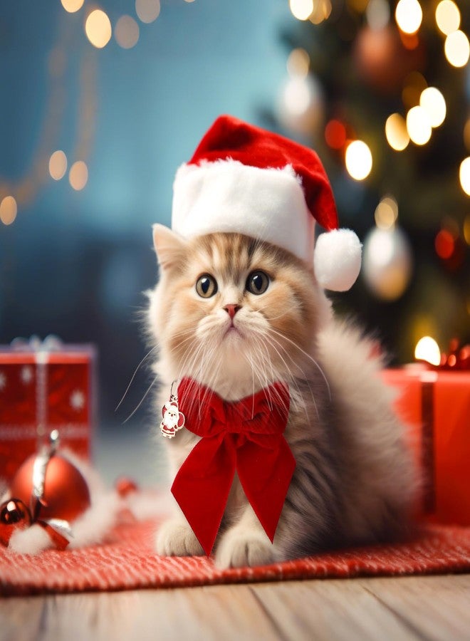 طوق قطط SilTriangle مكون من 4 قطع، قابل للفك مع فيونكة أنيقة، طوق للقطط الصغيرة مع جرس، طوق عيد الميلاد قابل للإزالة للقطط (أسود، أخضر، أحمر، بني) - Image 2